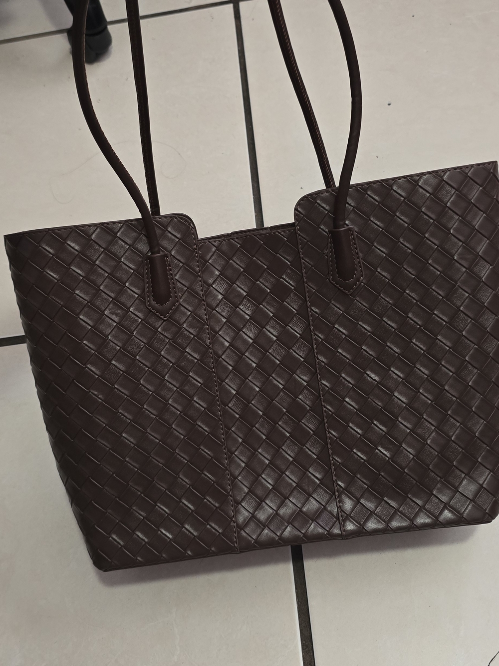 Woven Brown Genuine Leather Tote Bag - Classic Women's Carryall